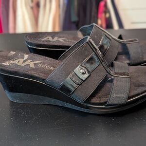 Women's Black Wedge Slides